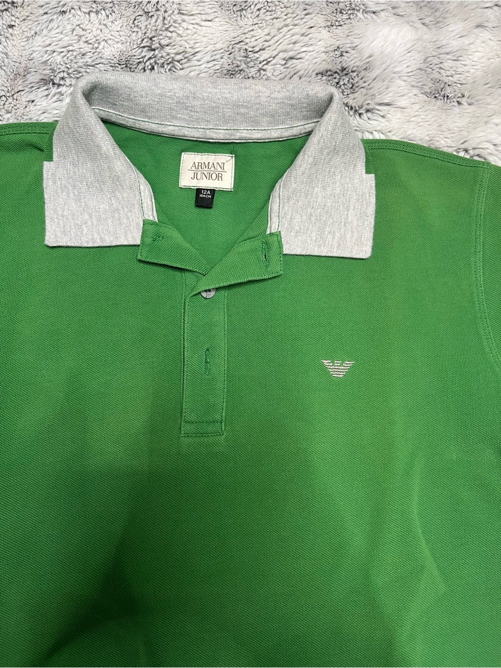 Armani Junior Green Polo with Light Gray Contrast Collar
